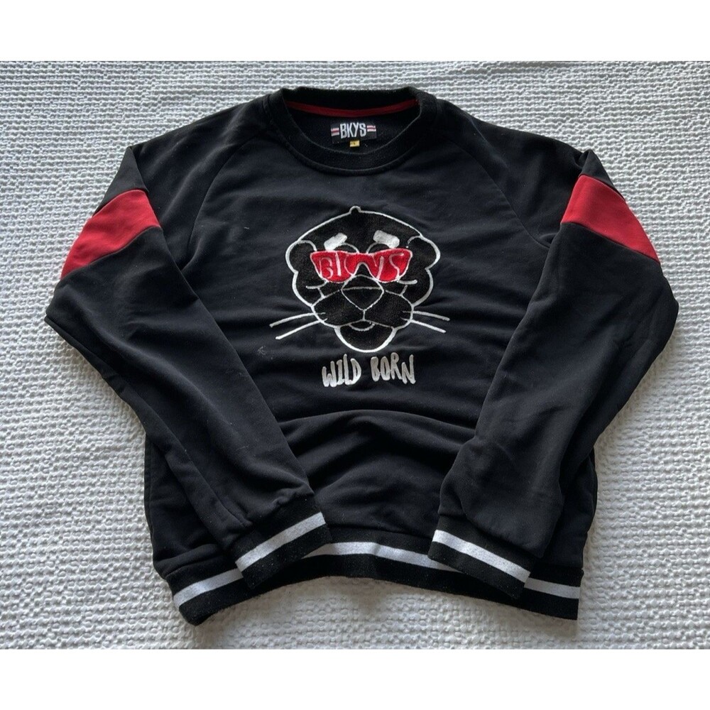 BKYS "BORN WILD" Panther Black Pullover Long Sleeves Sweatshirt Size Large